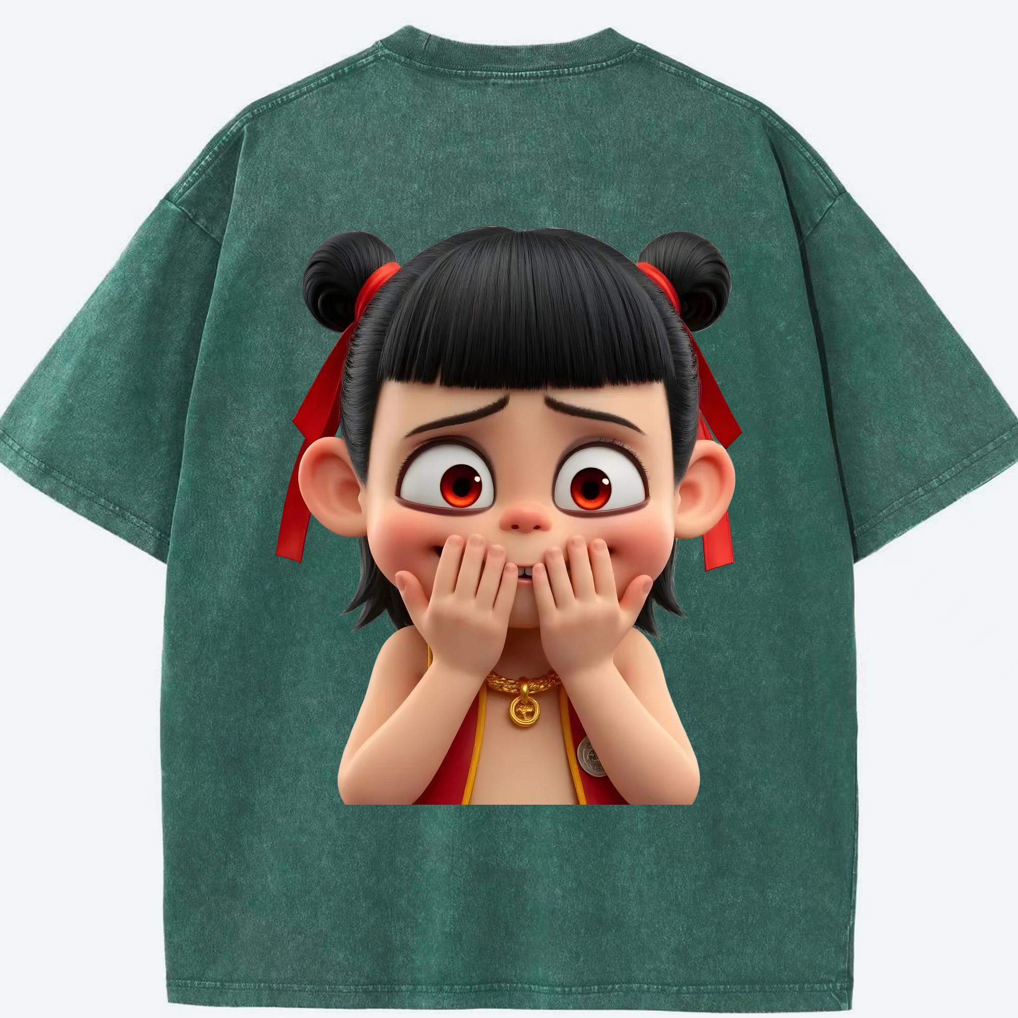 （画像用） Ne Zha 2 ナタ 魔童の大暴れ 綿100% ヴィンテージ風 半袖Tシャツ（背面プリント）